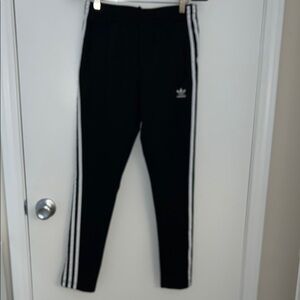 Adidas Black and White Track Pants with Signature Stripes